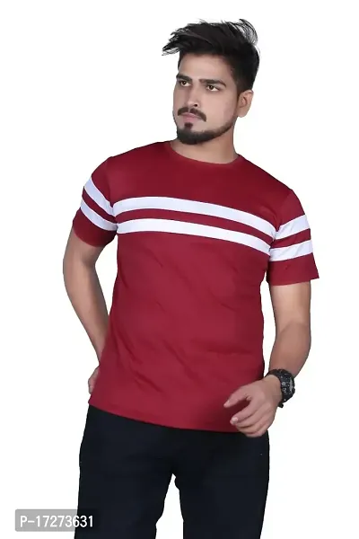 Radhe Fashion Men's Designer Look Casual Cotton Self-Design Half Sleeve Reguler Fit T-Shirt (Red) (XX-Large)-thumb0