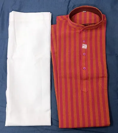 Elegant Cotton Striped Ethnic Kurta With Pajama Set