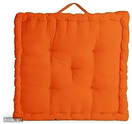My Home Square Floor Cushions 40 x 40 x 8 cm - Solid Dyed Canvas with Cotton Filler, Large Size for Seating, Meditation, Yoga, Pooja, Guests, Living Room, Bedroom(Marron) (Orange)-thumb3