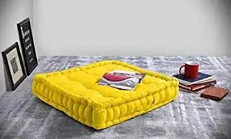 My Home Square Floor Cushions 40 x 40 x 8 cm - Solid Dyed Canvas with Cotton Filler, Large Size for Seating, Meditation, Yoga, Pooja, Guests, Living Room, Bedroom(Marron) (Yellow)-thumb1