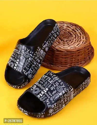 Elegant Black EVA Self Design Sliders For Women And Girls