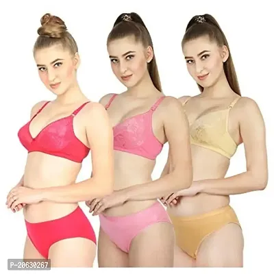 Cloud Dove Women's Cotton Bra and Panty Set | Beautiful Multicolor Combo3 Lingerie Set