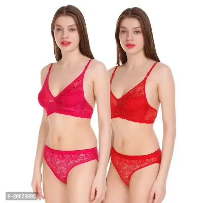 Cloud Dove Women's Combo2 Cotton Bra and Panty Set | Beautiful Combo2 Red,Gold Lingerie Set