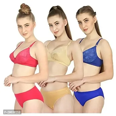Cloud Dove Women's Cotton Bra and Panty Set | Beautiful Multicolor Combo3 Lingerie Set-thumb0