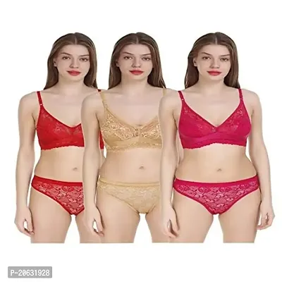 Buy Baremoda Women's Lingerie Full net Bra Panty Set Pack of 3