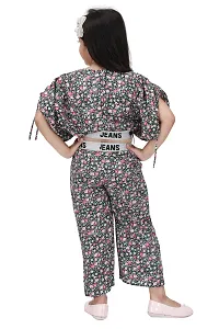 SS Collection Cotton Blend Casual Printed Crop Top and Pallazzo Set for Girls Kids-thumb2