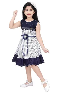 SS Collection Cotton Casual Knee Length Printed Sleeveless Frock Dress for Girls Kids-thumb1