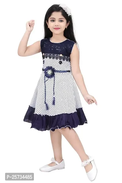 SS Collection Cotton Casual Knee Length Printed Sleeveless Frock Dress for Girls Kids-thumb2