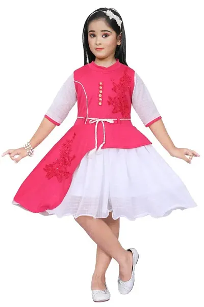 S ALAUDDIN DRESSES Cotton Blend Casual Knee Length Dress for Girls