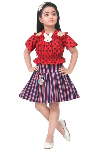 S ALAUDDIN DRESSES Cotton Blend Printed Skirt and Top Set for Girls