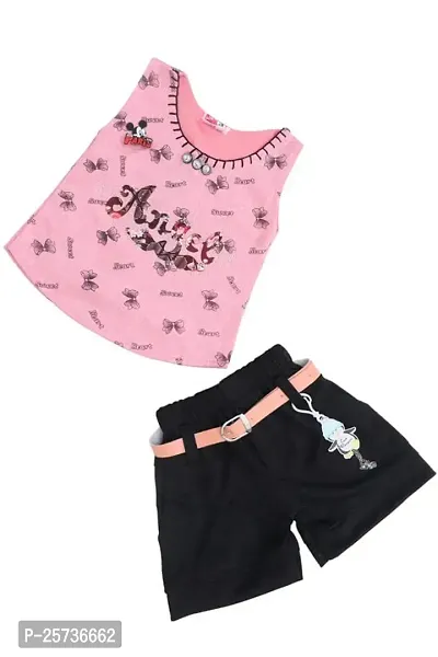 S ALAUDDIN DRESSES Cotton Blend Printed Hot Top and Shorts Set for Kids Girls (Pink, 1-2 Years)