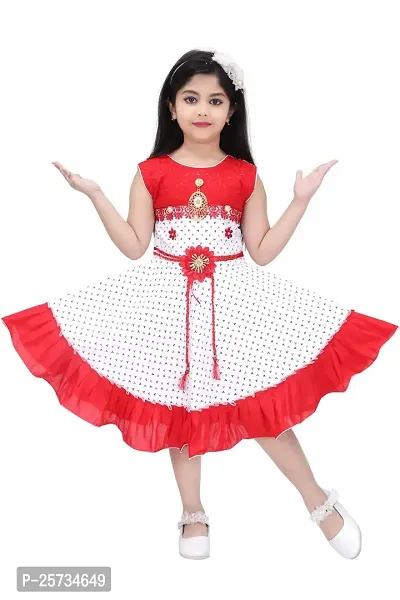 SS Collection Cotton Casual Knee Length Printed Sleeveless Frock Dress for Girls Kids