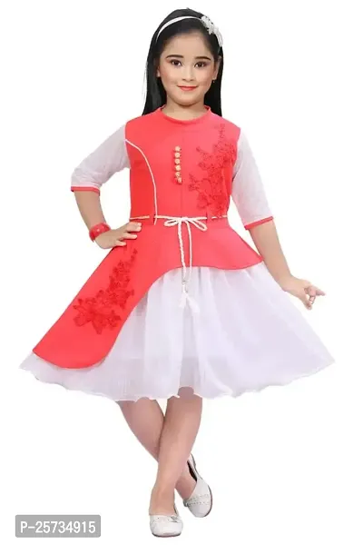 S ALAUDDIN DRESSES Cotton Blend Casual Knee Length Dress for Girls