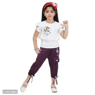 S ALAUDDIN DRESSES Cotton Blend Printed Top and Joggers Set for Girls-thumb0