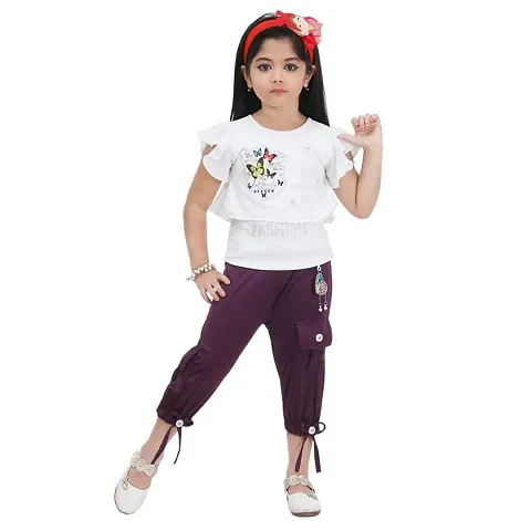 S ALAUDDIN DRESSES Cotton Blend Printed Top and Joggers Set for Girls