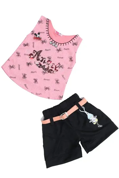 S ALAUDDIN DRESSES Blend Hot Top and Shorts Set for Kids Girls (Pink, 1-2 Years)