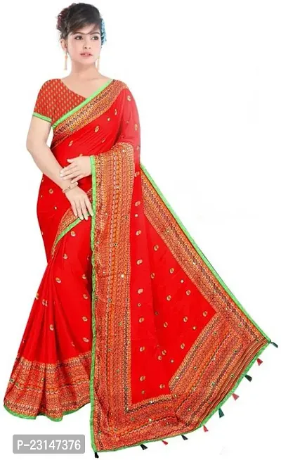 Fancy Cotton Blend Saree with Blouse Piece for Women-thumb0