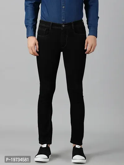 Stylish Black High-Rise Jeans Cotton Blend Jeans For Men