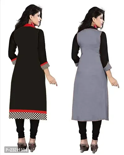 RAMDEV Women's Cotton Straight Kurta (Pack of 2) (RMD CHECKSGREY_Multi_Free Size)-thumb2