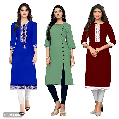 RAMDEV Women's Cotton Regular Semi-stitched Kurta (Pack of 3) (RMD_30B_21G_22M_Multicolored_Free Size)