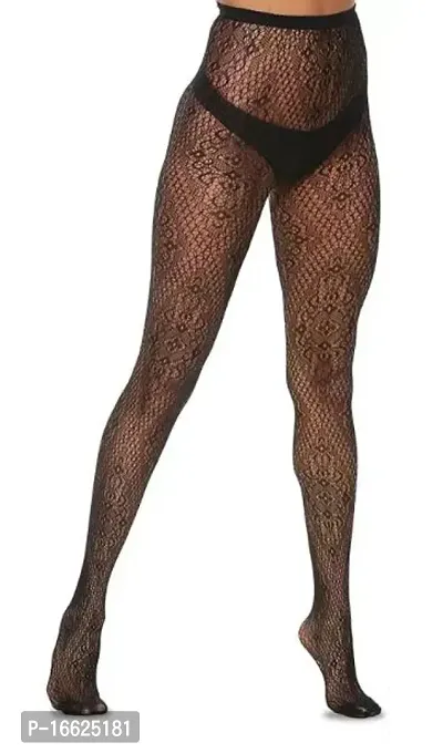 Stylish Black Net Elasticated Stockings For Women-thumb0