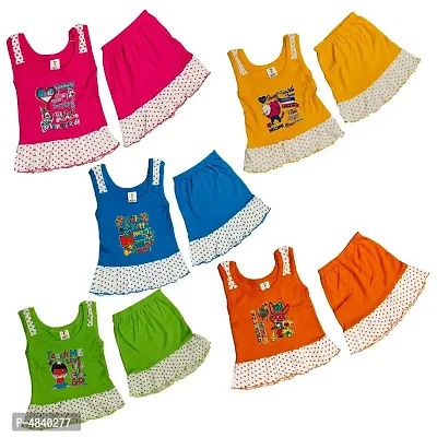 Stylish Multicoloured Cotton Printed Top Bottom Set For Infants- Pack Of 5