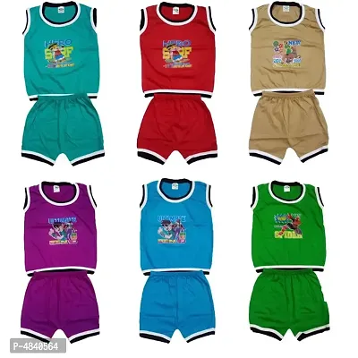 Adorable Multicoloured Cotton Printed Tops with Shorts Set For Kids- Pack Of 6-thumb0