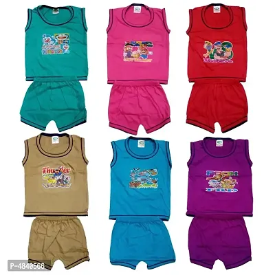Adorable Multicoloured Cotton Printed Tops with Shorts Set For Kids- Pack Of 6