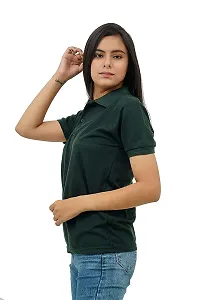 BAZARVILLE Branded Women's Regular Fit Collar T Shirts Plain Solid Design Cotton Blend Polo T Shirt for Girls Without Pocket for Casual wear in Summer  Winter - Bottle Green Colour - Pack of 1-thumb2