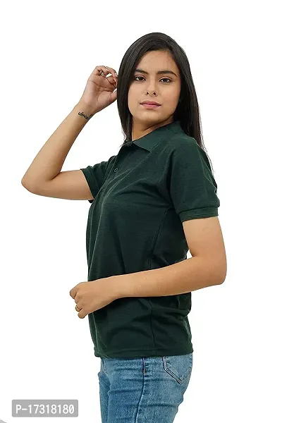 BAZARVILLE Branded Women's Regular Fit Collar T Shirts Plain Solid Design Cotton Blend Polo T Shirt for Girls Without Pocket for Casual wear in Summer  Winter - Bottle Green Colour - Pack of 1-thumb3