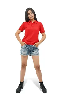 BAZARVILLE Branded Women's Regular Fit Collar T Shirts Plain Solid Design Cotton Blend Polo T Shirt for Girls Without Pocket for Casual wear in Summer  Winter - Red Colour - Pack of 1-thumb1