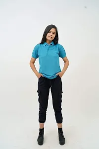 BAZARVILLE Branded Women's Regular Fit Collar T Shirts Plain Solid Design Cotton Blend Polo T Shirt for Girls Without Pocket for Casual wear in Summer  Winter - Teal Colour - Pack of 1-thumb1