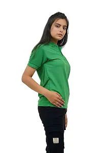 BAZARVILLE Branded Women's Regular Fit Collar T Shirts Plain Solid Design Cotton Blend Polo T Shirt for Girls Without Pocket for Casual wear in Summer  Winter - Green Colour - Pack of 1-thumb2