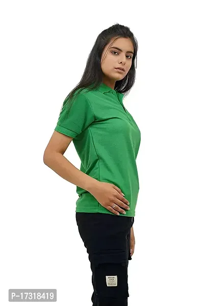 BAZARVILLE Branded Women's Regular Fit Collar T Shirts Plain Solid Design Cotton Blend Polo T Shirt for Girls Without Pocket for Casual wear in Summer  Winter - Green Colour - Pack of 1-thumb3