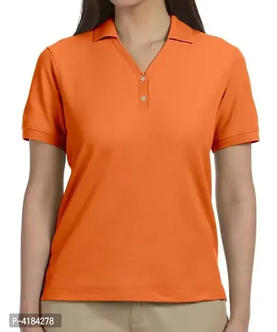 Stylish Solid Polo Neck T-shirt For Women-thumb0