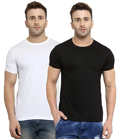 Men's Solid Round Neck Tees (Pack of 2)