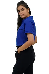 BAZARVILLE Branded Women's Regular Fit Collar T Shirts Plain Solid Design Cotton Blend Polo T Shirt for Girls Without Pocket for Casual wear in Summer  Winter - Royal Blue Colour - Pack of 1-thumb3