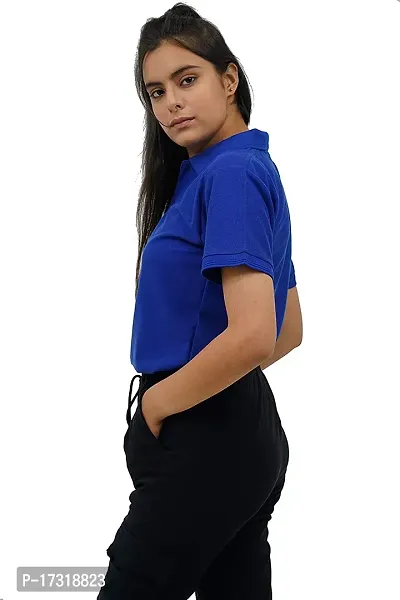 BAZARVILLE Branded Women's Regular Fit Collar T Shirts Plain Solid Design Cotton Blend Polo T Shirt for Girls Without Pocket for Casual wear in Summer  Winter - Royal Blue Colour - Pack of 1-thumb4