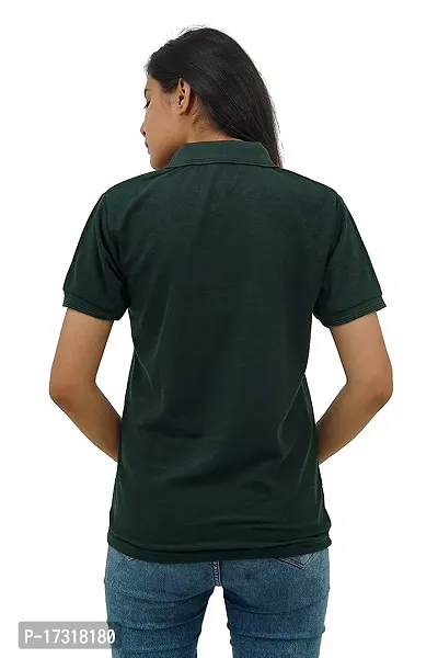 BAZARVILLE Branded Women's Regular Fit Collar T Shirts Plain Solid Design Cotton Blend Polo T Shirt for Girls Without Pocket for Casual wear in Summer  Winter - Bottle Green Colour - Pack of 1-thumb5