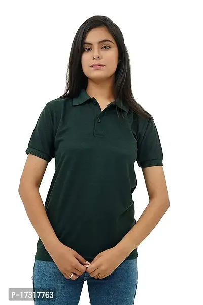 BAZARVILLE Branded Women's Regular Fit Collar T Shirts Plain Solid Design Cotton Blend Polo T Shirt for Girls Without Pocket for Casual wear in Summer  Winter - 17 Colours - Pack of 1-thumb0