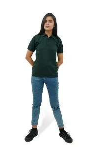 BAZARVILLE Branded Women's Regular Fit Collar T Shirts Plain Solid Design Cotton Blend Polo T Shirt for Girls Without Pocket for Casual wear in Summer  Winter - Bottle Green Colour - Pack of 1-thumb1