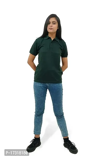 BAZARVILLE Branded Women's Regular Fit Collar T Shirts Plain Solid Design Cotton Blend Polo T Shirt for Girls Without Pocket for Casual wear in Summer  Winter - Bottle Green Colour - Pack of 1-thumb2