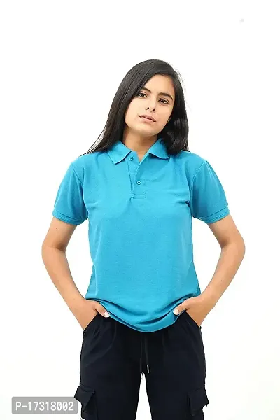 BAZARVILLE Branded Women's Regular Fit Collar T Shirts Plain Solid Design Cotton Blend Polo T Shirt for Girls Without Pocket for Casual wear in Summer  Winter - Teal Colour - Pack of 1