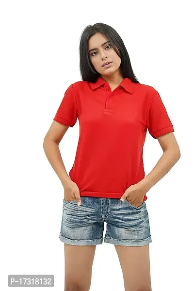 BAZARVILLE Branded Women's Regular Fit Collar T Shirts Plain Solid Design Cotton Blend Polo T Shirt for Girls Without Pocket for Casual wear in Summer  Winter - Red Colour - Pack of 1