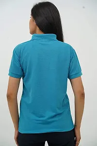 BAZARVILLE Branded Women's Regular Fit Collar T Shirts Plain Solid Design Cotton Blend Polo T Shirt for Girls Without Pocket for Casual wear in Summer  Winter - Teal Colour - Pack of 1-thumb4