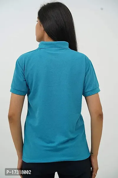 BAZARVILLE Branded Women's Regular Fit Collar T Shirts Plain Solid Design Cotton Blend Polo T Shirt for Girls Without Pocket for Casual wear in Summer  Winter - Teal Colour - Pack of 1-thumb5