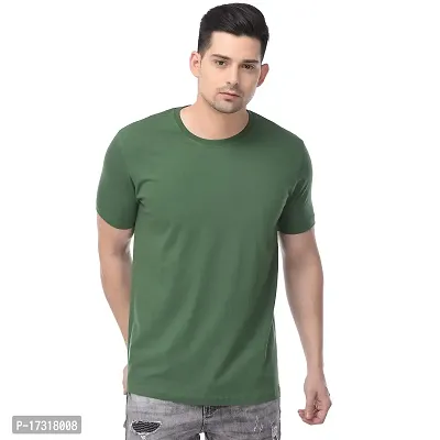 BAZARVILLE Branded Round Neck Plain T Shirts for Men  Women Boys  Girls 100% Pure Cotton Regular Slim Fit T Shirts Round Neck Half Sleeve for Casual Wear in Summer - Weed Green- XS - Pack of One?-thumb0