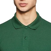 BAZARVILLE Branded Men's Regular Fit Collar T Shirts Plain Solid Design Cotton Blend Polo T Shirt for Boys Without Pocket for Casual wear in Summer  Winter - Bottle Green Colour - Pack of 1-thumb2