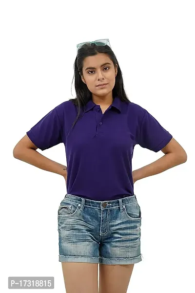 BAZARVILLE Branded Women's Regular Fit Collar T Shirts Plain Solid Design Cotton Blend Polo T Shirt for Girls Without Pocket for Casual wear in Summer  Winter - Purple Colour - Pack of 1