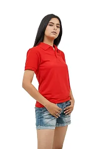 BAZARVILLE Branded Women's Regular Fit Collar T Shirts Plain Solid Design Cotton Blend Polo T Shirt for Girls Without Pocket for Casual wear in Summer  Winter - Red Colour - Pack of 1-thumb2